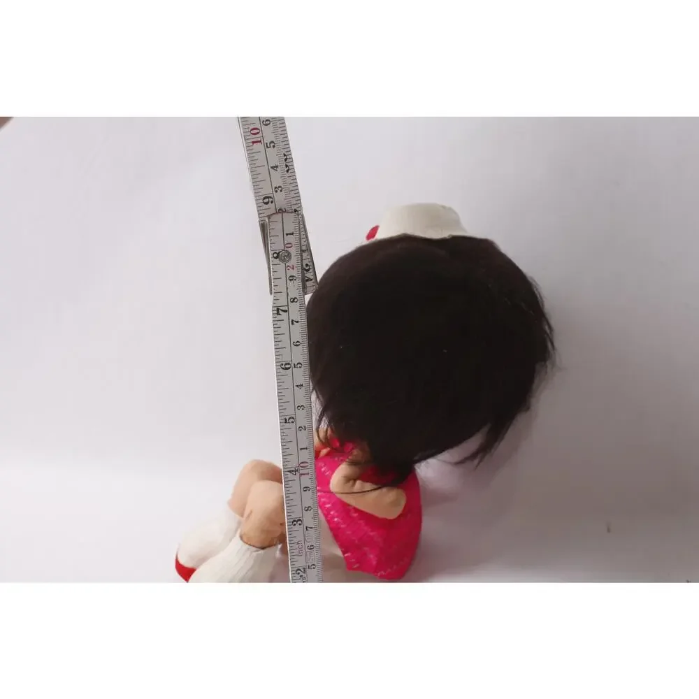 1960s Japanese Pose Doll Brown Hair Pink Dress and Floral Hat ~ 260826-WH 1308